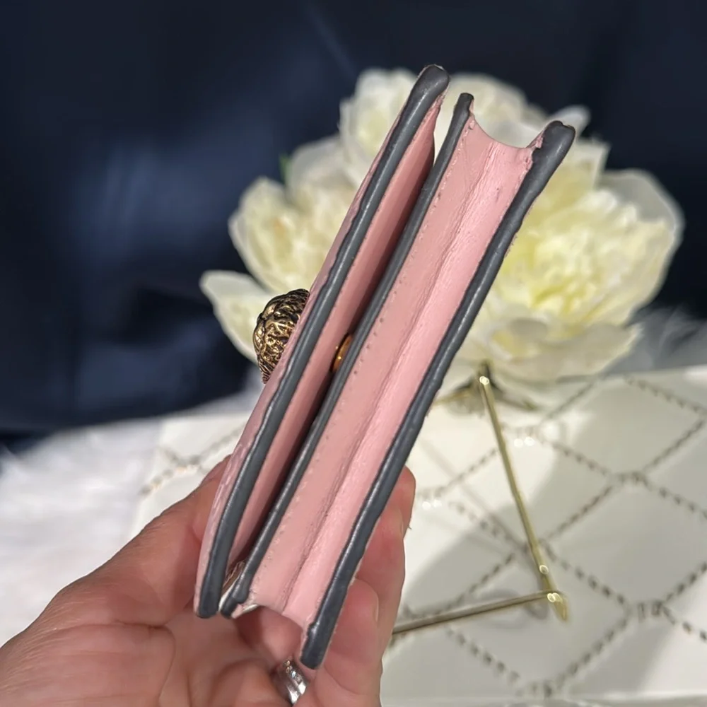 💖GUCCI Guccissima Signature Crystal Cat Card Case Wallet Light Candy Pink